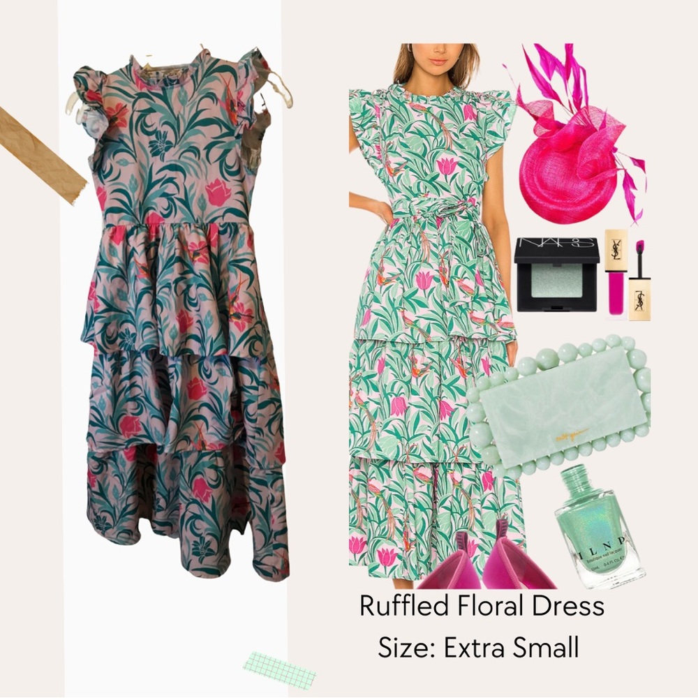 Flutter sleeve Tiered Dress bird leaf ( no labels and tag)